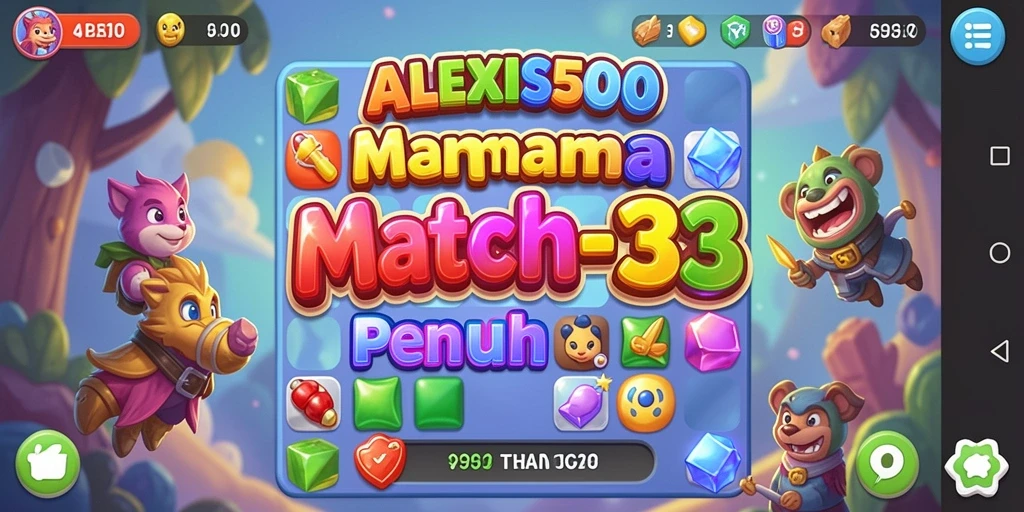 Tampilan gameplay seru dalam ALEXIS500 dengan match-3 yang menarik.