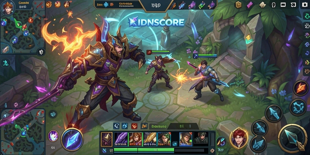 Tampilan gameplay seru dan menarik dari IDNSCORE di arena MOBA.