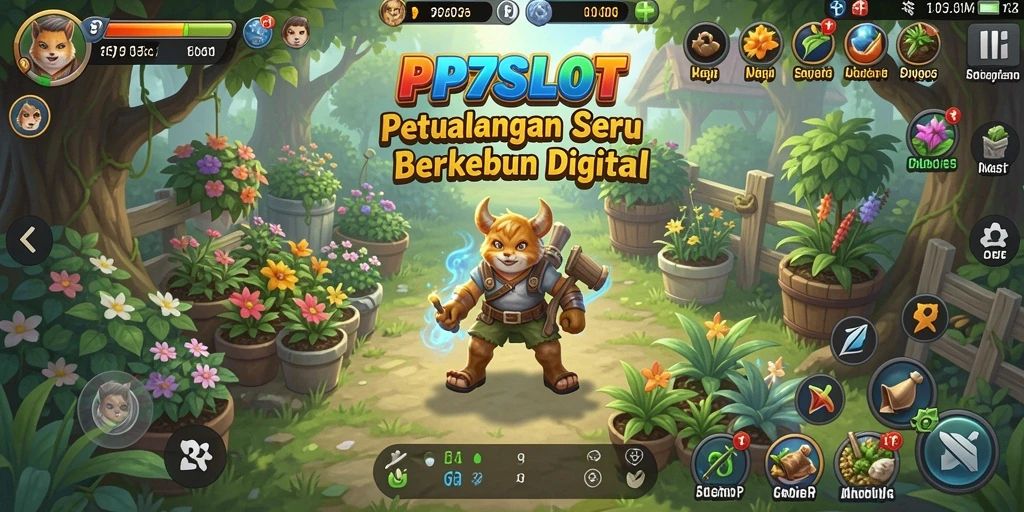 Tampilan gameplay seru dalam PP7SLOT dengan kebun yang indah.